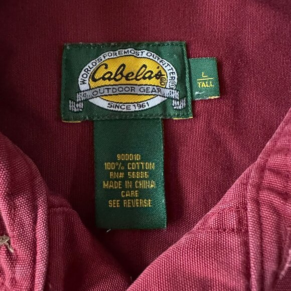 Cabela's Men's Size Large Maroon Long Sleeve Button Up - Picture 5 of 6